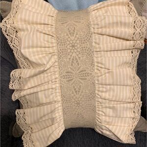 Eastern Accents taupe/cream ruffle pillow with lace detail.  retails over $100.